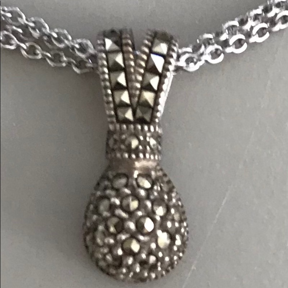 Vintage Sterling Silver Double-Chained  Necklace and Pendant—(marked)